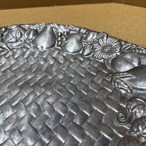 Vintage Lenox Fruit Basket Motif Oval Serving Display Tray Metal - Handles 22x15 - Picture 3 of 9